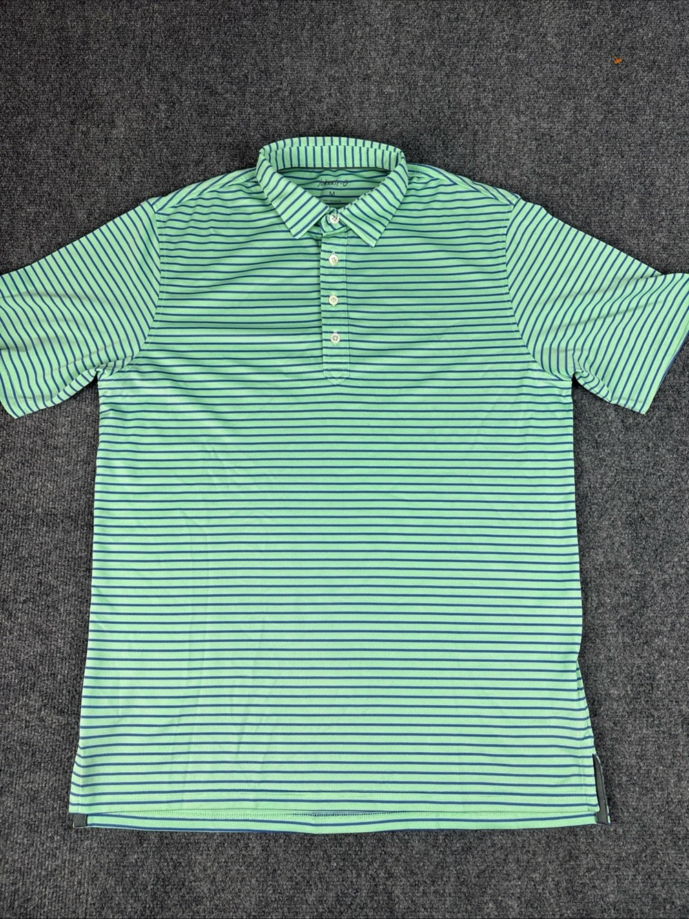 johnnie-O Mint Green and Navy Striped Performance Golf Polo